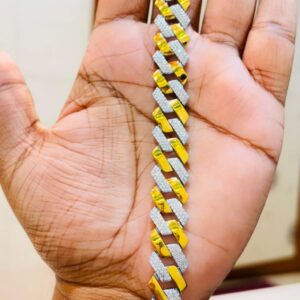 Unisex 925 silver Cuban link bracelet with alternating gold-plated and diamond-cut links