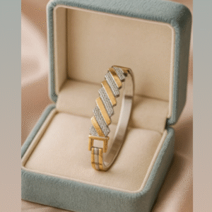 Unisex Italian cut 925 silver geometric bracelet with alternating gold-plated accents displayed in a luxury jewellery box – Adishakti Jewellery
