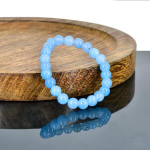 AdiShakti Chalcedony Bracelet featuring soft blue natural stones, designed for unisex calmness, communication, and emotional balance.