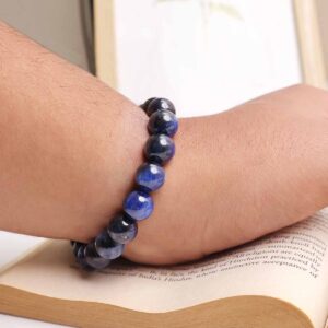 AdiShakti Kyanite Bracelet featuring natural blue blade-like stones, designed for unisex energy alignment, communication, and chakra balancing.