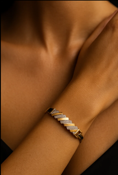 Italian Cut 925 Silver & Gold-Plated Geometric Bracelet - Image 3