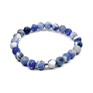 AdiShakti Sodalite Bracelet featuring deep blue natural stones with white marbling, designed for unisex mental clarity, communication, and third eye activation.
