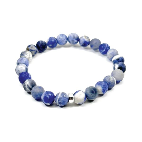 AdiShakti Sodalite Bracelet featuring deep blue natural stones with white marbling, designed for unisex mental clarity, communication, and third eye activation.