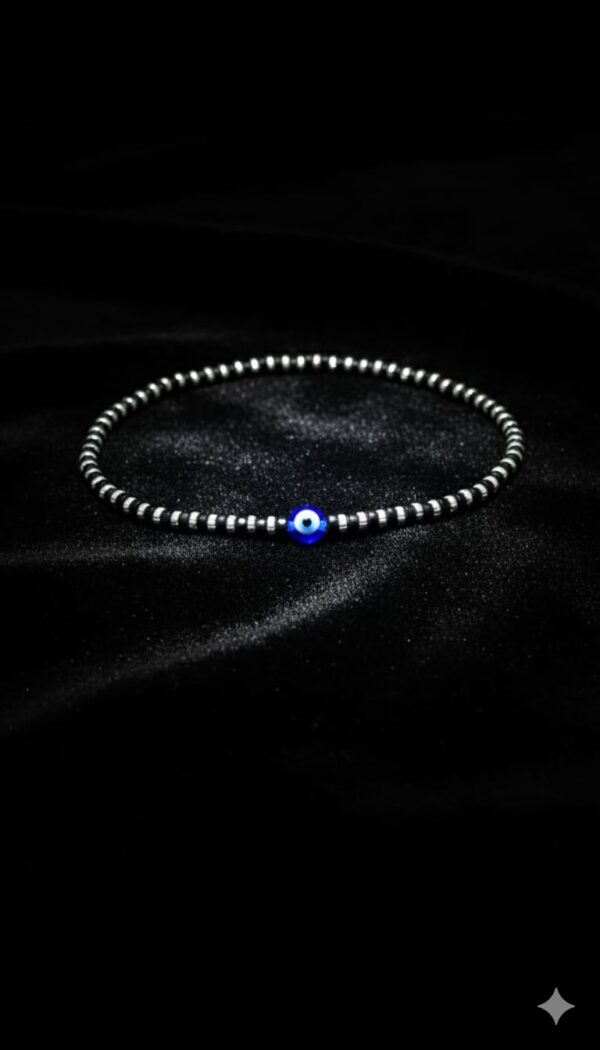 Black Hematite Beaded Evil Eye Bracelet – Unisex Protection Charm - Image 2