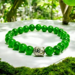 AdiShakti Jade Bracelet with soft green natural stones, designed for unisex emotional healing, prosperity, and heart chakra balance.