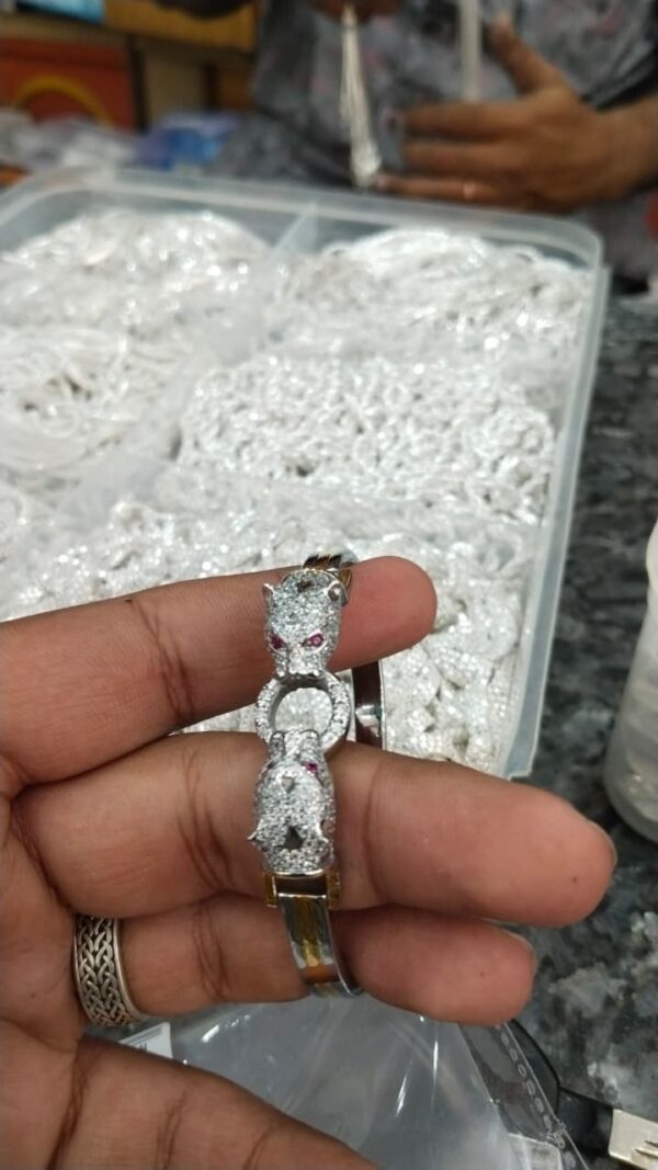 Italian Cut 925 Silver Panther Head Bracelet with Ruby Accents - Image 2
